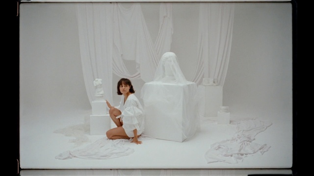 Video Reference: Photograph, Dress, Bridal accessory, Bridal veil, Photography, Wedding dress, Room, Textile, Sitting, Veil