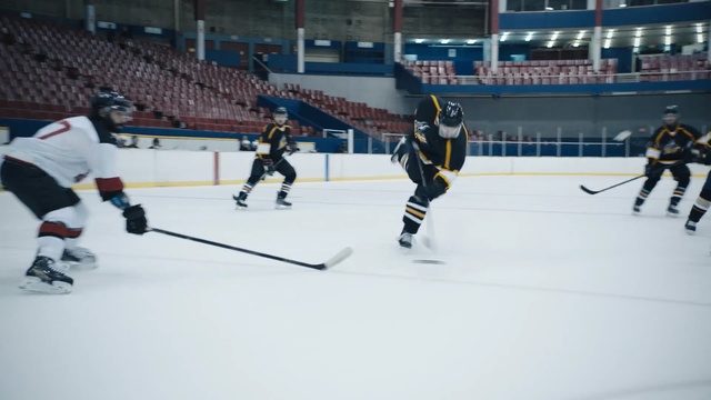 Video Reference: sport venue, hockey, ice hockey, bandy, player, ice rink, college ice hockey, team sport, ice hockey position, defenseman, Person