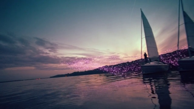 Video Reference: Sky, Sailing, Boat, Vehicle, Sail, Sea, Ocean, Calm, Sunset, Evening
