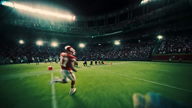 Video Reference: Player, Stadium, Sport venue, Sports, Football, Ball game, Arena, Football player, Soccer-specific stadium, Team sport, Grass, Building, Man, Ball, Playing, Green, Field, Soccer, Young, Game, Holding, Standing, Wearing, Court, Riding, Large, Air, Jumping, Sports equipment, Person