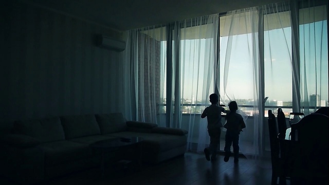 Video Reference: Room, Interior design, Curtain, Textile, Window treatment, Window, Darkness, Architecture, Shadow, Window covering