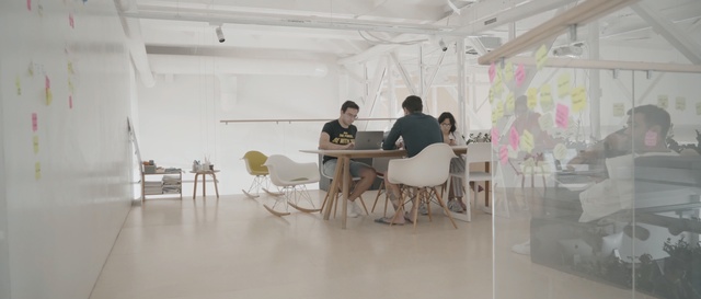 Video Reference: Interior design, Room, Design, Visual arts, Floor, Architecture, Office, Flooring, Table, Art, Person