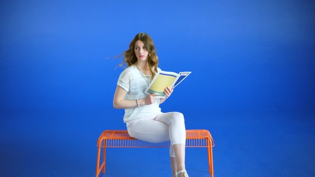 Video Reference: blue, sitting, girl, leg, sky, fun, Person