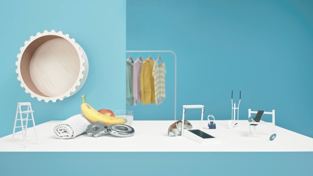 Video Reference: Product, Turquoise, Yellow, Room, Design, Table, Illustration, Furniture, Interior design, Graphic design