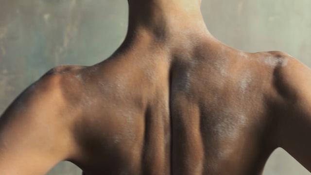 Video Reference: barechestedness, back, shoulder, neck, muscle, chest, close up, arm, trunk, joint