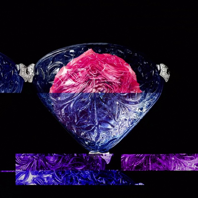 Video Reference: Pink, Purple, Violet, Magenta, Font, Fashion accessory, Graphic design, Electric blue, Triangle, Table, Sitting, Black, Computer, Glass, Laying, Blue