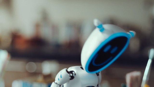 Video Reference: Blue, Product, Robot, Figurine, Action figure, Photography, Toy, Macro photography, Machine, Ear