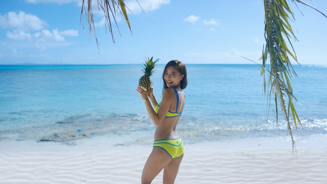 Video Reference: sea, swimwear, body of water, vacation, caribbean, coastal and oceanic landforms, beach, sky, summer, fun, Person