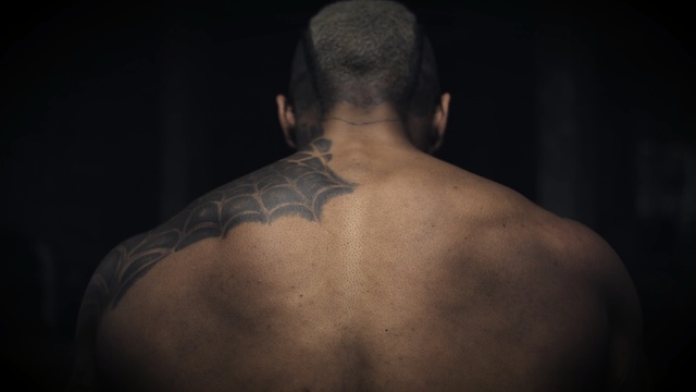 Video Reference: man, barechestedness, back, darkness, muscle, chest, male, facial hair, tattoo, photography