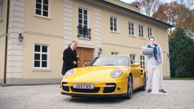 Video Reference: Land vehicle, Vehicle, Car, Yellow, Supercar, Automotive design, Regularity rally, Sports car, Luxury vehicle, Porsche, Person