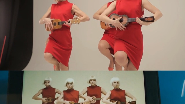 Video Reference: red, dress, shoulder, fashion, joint, girl, abdomen, fashion design, hip, Person