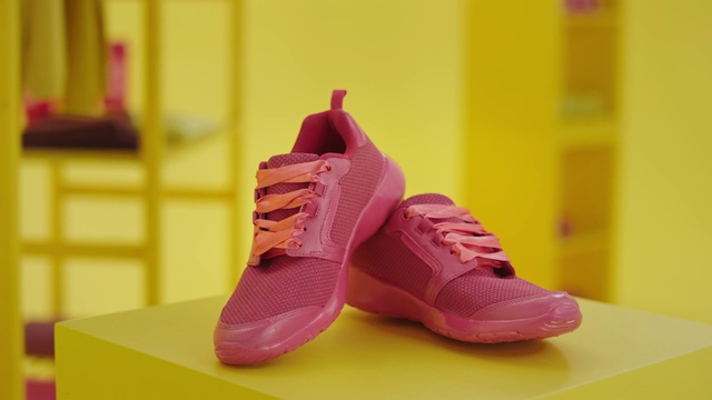 Video Reference: Footwear, Pink, Shoe, Purple, Yellow, Violet, Magenta, Sneakers, Sportswear, Outdoor shoe