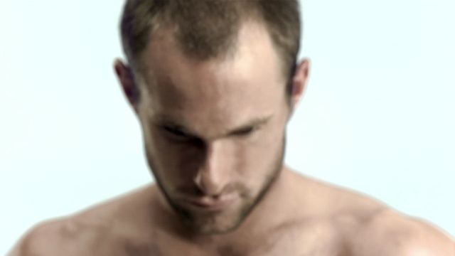 Video Reference: face, man, barechestedness, chin, nose, skin, forehead, head, cheek, facial hair