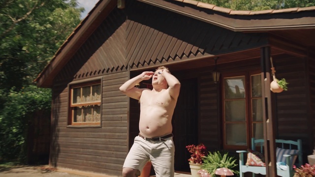 Video Reference: Barechested, Cottage, Roof, House, Leisure, Real estate, Muscle, Window, Backyard, Home