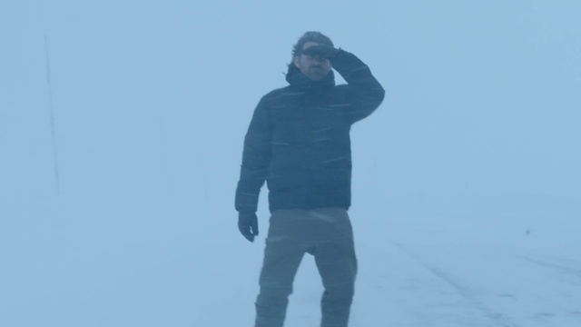 Video Reference: Standing, Blue, Atmospheric phenomenon, Sky, Winter, Outerwear, Snow, Fun, Fog, Sleeve