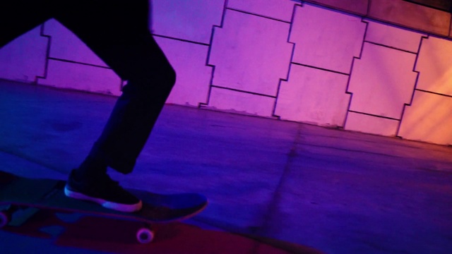 Video Reference: Blue, Purple, Footwear, Electric blue, Light, Skateboard, Leg, Violet, Skateboarding Equipment, Standing