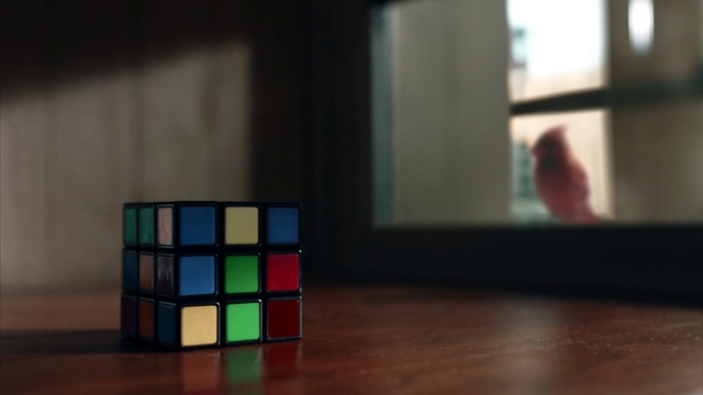 Video Reference: Rubiks cube, Puzzle, Eye, Toy, Mechanical puzzle, Shadow, Tints and shades, Flooring, Pattern, Square