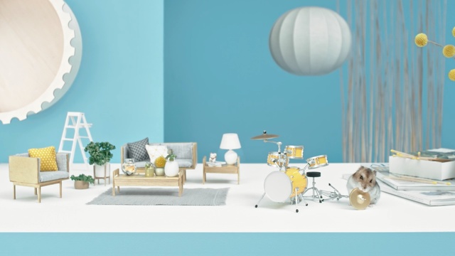 Video Reference: Blue, Turquoise, Room, Interior design, Furniture, Yellow, Table, Aqua, Living room, Azure