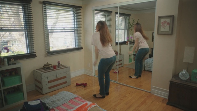 Video Reference: room, floor, house, flooring, furniture, home, window, girl, interior design, wood