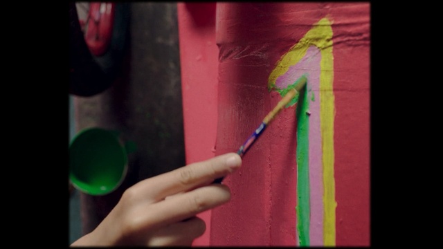 Video Reference: green, red, modern art, art, finger, hand, arm, acrylic paint, nail, mouth