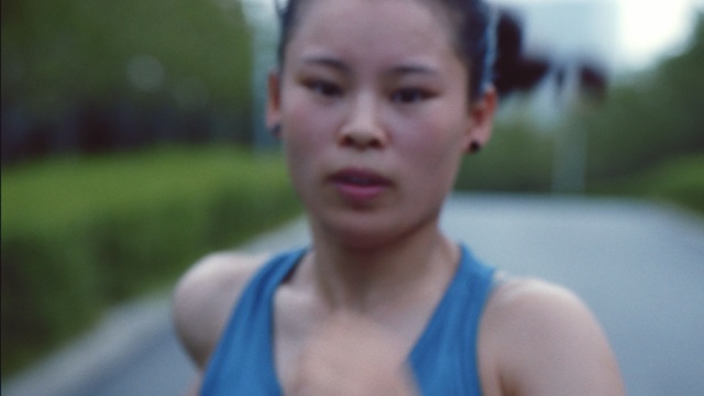 Video Reference: blue, person, chin, snapshot, girl, black hair, fun, mouth, recreation, muscle