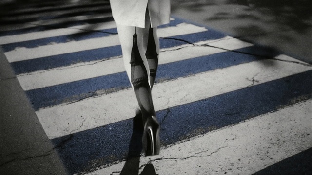 Video Reference: white, shadow, footwear, asphalt, light, snapshot, shoe, road surface, line, leg