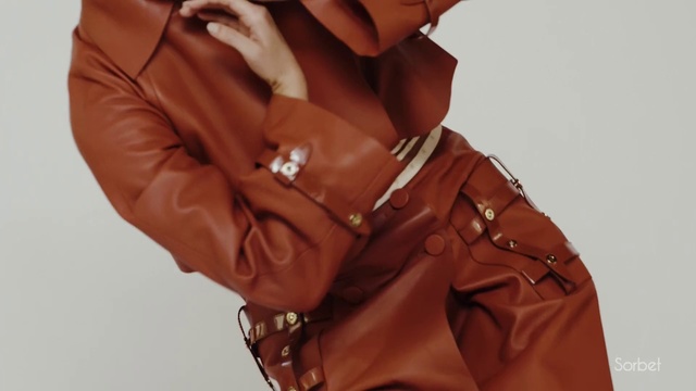 Video Reference: Leather, Brown, Jacket, Leather jacket, Outerwear, Hand, Textile, Sleeve, Coat, Trench coat