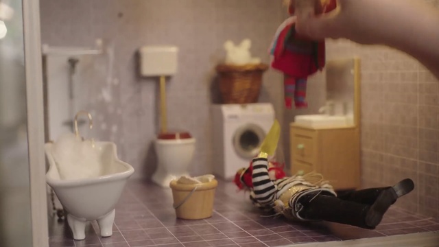 Video Reference: Bathroom, Room, Toilet, Plumbing fixture, Floor, Flooring, Tile, Ceramic