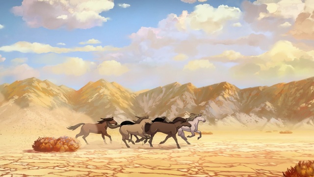 Video Reference: ecosystem, herd, sky, horse like mammal, mustang horse, horse, ecoregion, steppe, pack animal, grassland, Person