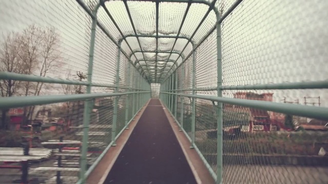 Video Reference: Iron, Bridge, Line, Architecture, Symmetry, Skyway, Pedestrian, Metal, Nonbuilding structure, Thoroughfare