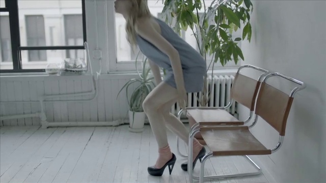 Video Reference: Leg, Furniture, Footwear, Thigh, High heels, Room, Interior design, Sitting, Floor, Table, Person