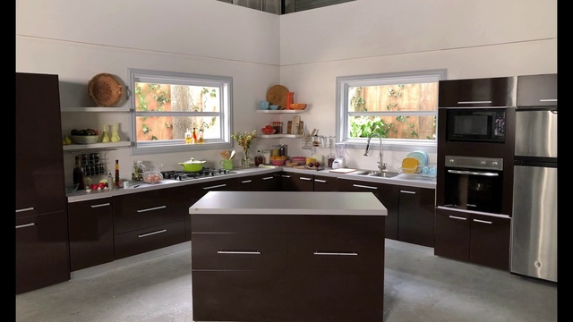 Video Reference: Countertop, Cabinetry, Room, Kitchen, Furniture, Property, Interior design, Major appliance, Kitchen stove, Kitchen appliance