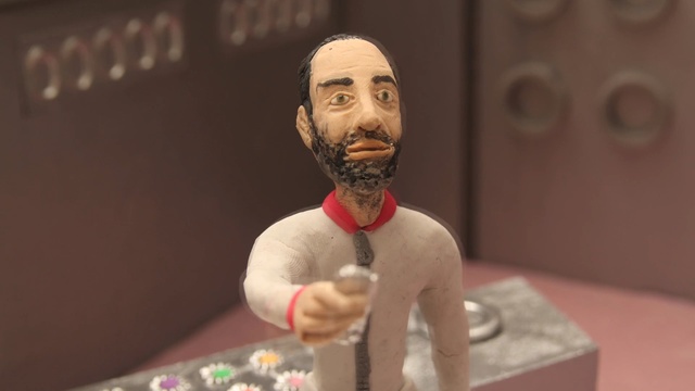 Video Reference: facial hair, arm, figurine, art, Person
