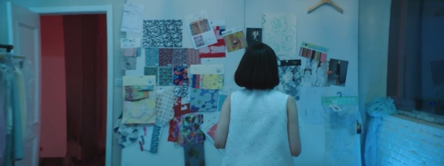 Video Reference: blue, room, wall, art, textile, boutique, window, interior design, house, Person