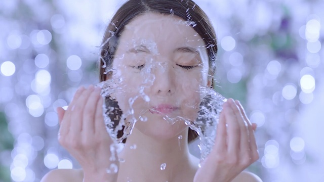 Video Reference: face, skin, beauty, head, girl, water, bride, black hair, lip, fun, Person