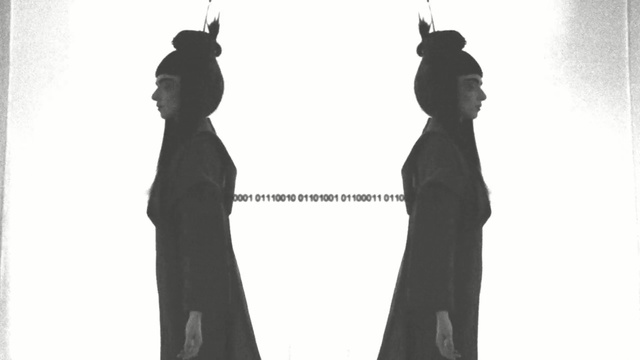 Video Reference: standing, black and white, silhouette, dress, monochrome photography, monochrome, monument