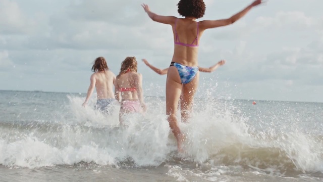 Video Reference: People on beach, Fun, Wave, Vacation, Bikini, Summer, Wind wave, Water, Swimwear, Sea