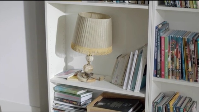 Video Reference: Shelf, Bookcase, Lampshade, Lamp, Shelving, Furniture, Lighting accessory, Room, Lighting, Light fixture