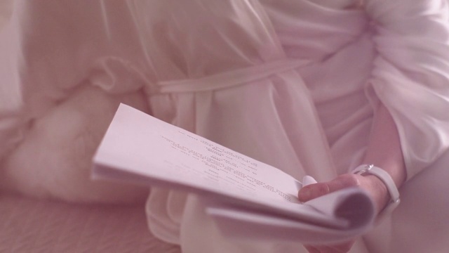 Video Reference: Pink, Textile, Dress, Hand, Bed sheet, Peach