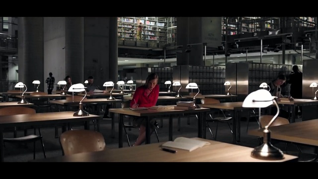 Video Reference: Furniture, Building, Room, Design, Table, Office, Architecture, Desk, Chair, Interior design, Person, Female