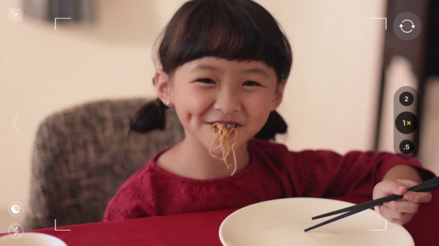 Video Reference: Eating, Nose, Mouth, Food, Smile, Restaurant, Chopsticks, Child