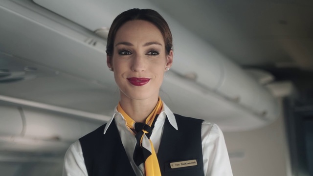 Video Reference: Flight attendant, Airline, White-collar worker, Uniform, Smile, Photography, Official, Businessperson, Aerospace engineering, Air travel