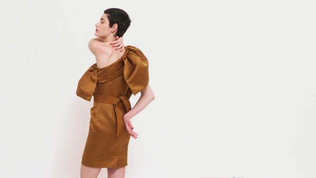 Video Reference: fashion model, shoulder, standing, outerwear, model, joint, neck