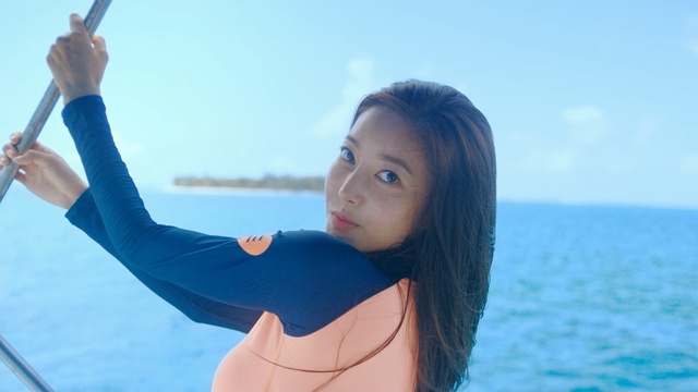 Video Reference: blue, sea, beauty, water, vacation, girl, sky, fun, summer, black hair