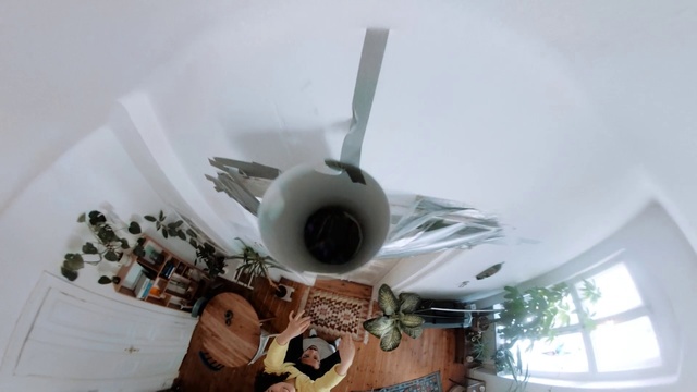 Video Reference: Ceiling, Room, Ceiling fan, Interior design, Lighting accessory