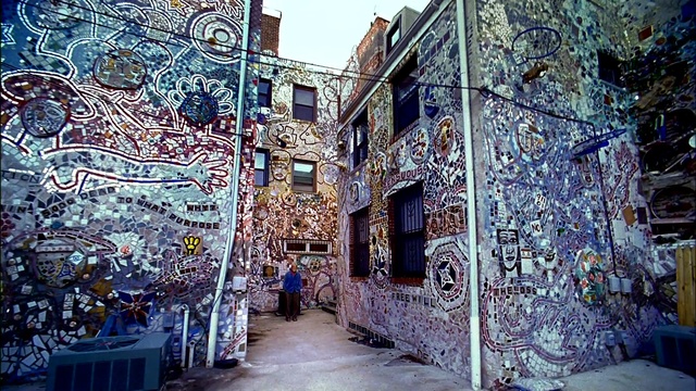 Video Reference: blue, town, wall, alley, neighbourhood, city, winter, street, facade, art