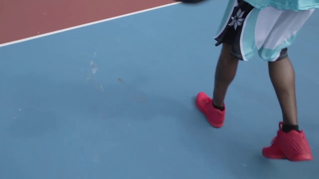 Video Reference: Red, Human leg, Footwear, Leg, Joint, Knee, Tennis player, Shoe, Tennis court, Tennis