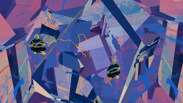 Video Reference: blue, art, purple, modern art, design, mural, painting, graphics, visual arts, pattern, Person