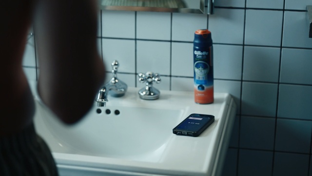 Video Reference: blue, bathroom, product, plumbing fixture, tap, sink, glass, product