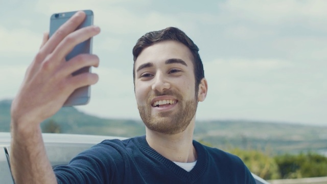 Video Reference: photography, fun, sky, vacation, selfie, facial hair, smile, Person